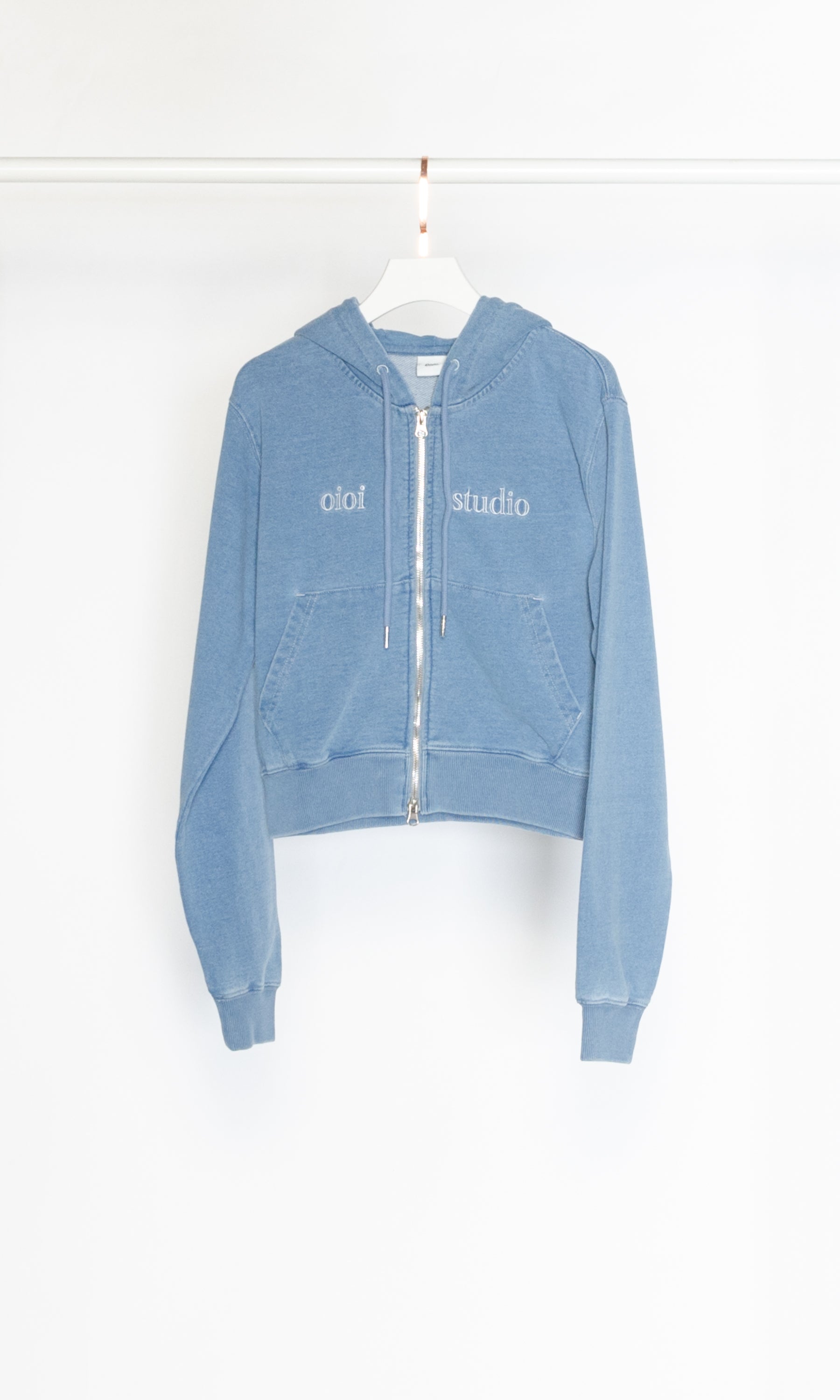 Crop Denim Zip-up Hoodie | OiOi | Couturist