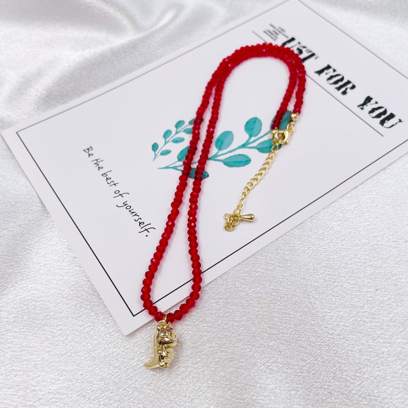 Red Beads with Dragon Pendant Necklace