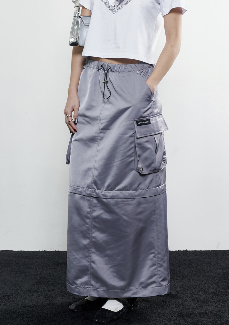 2-Way Satin Maxi Cargo Skirt | Not Knowing | Couturist