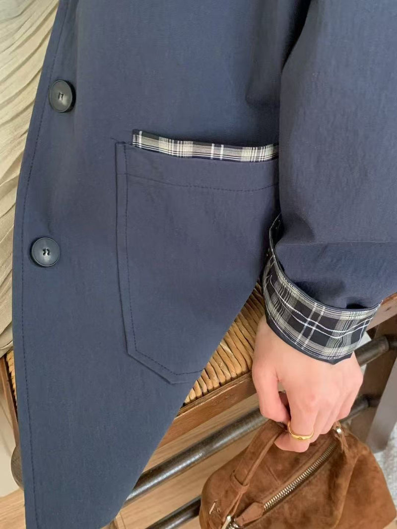Checker Collar and Cuffs Workwear Jacket