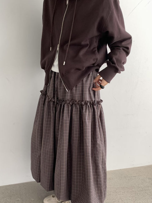 Ruffle Trim Puffy Maxi Skirt