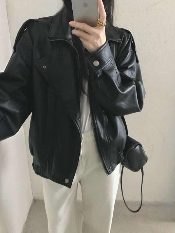 Oversized Faux Leather Motor Jacket