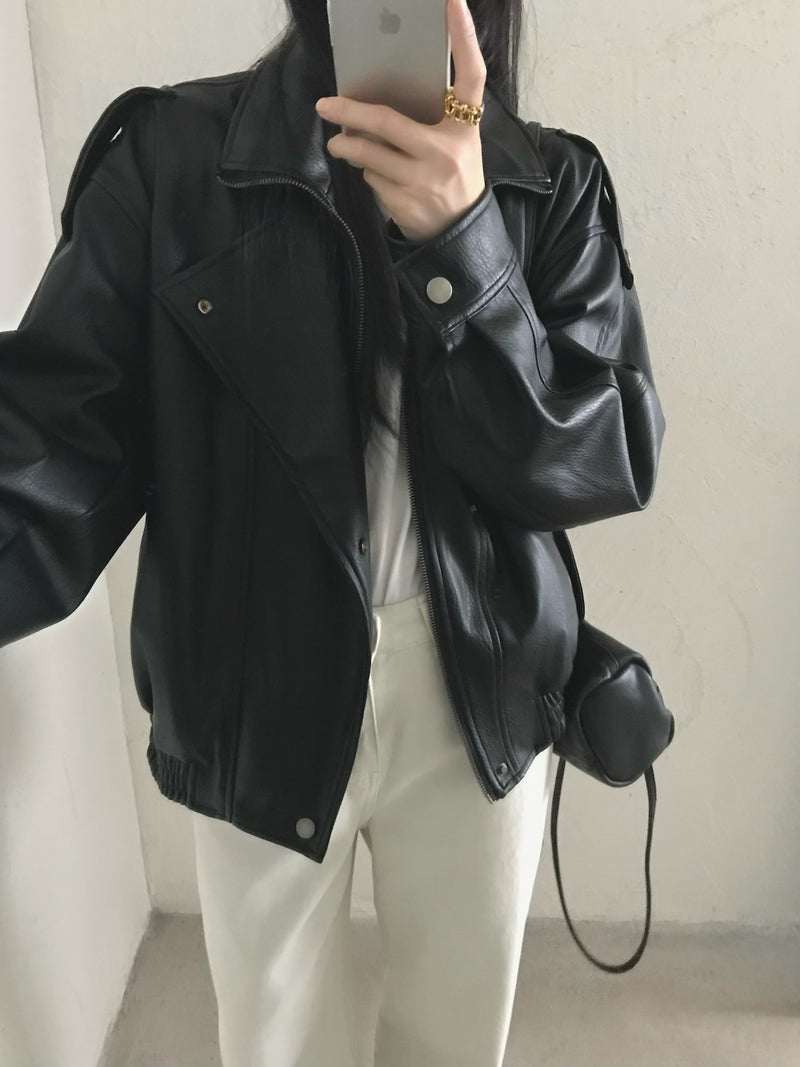 Oversized Faux Leather Motor Jacket