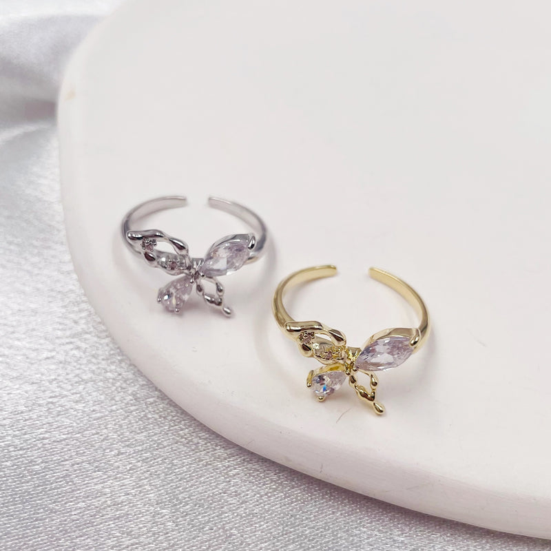 Asymmetrical Rhinestone Butterfly Ring