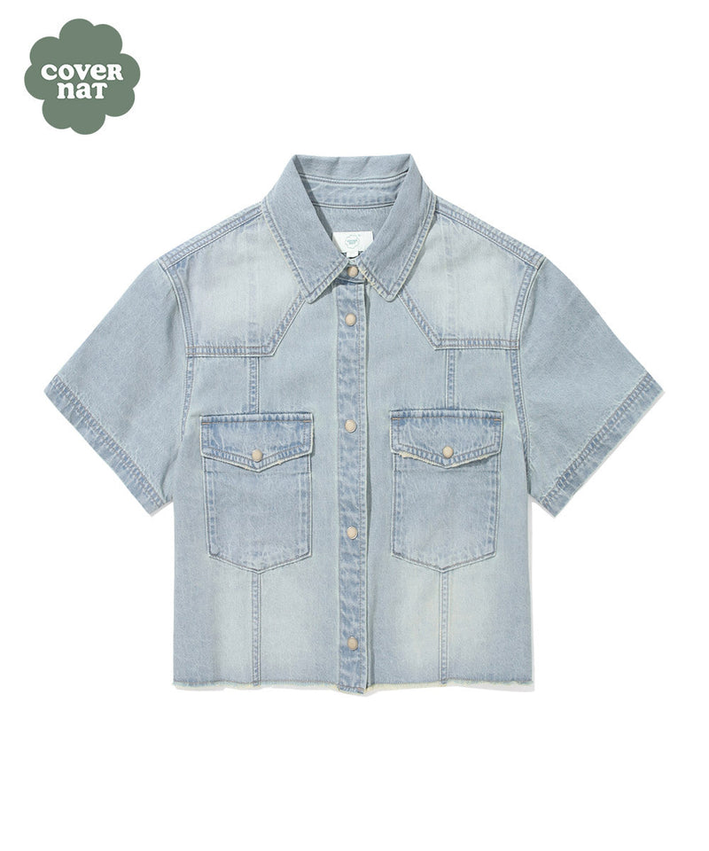 W Pocket Denim Half Shirt