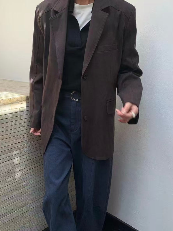 Oversized Single-breasted Suede Blazer