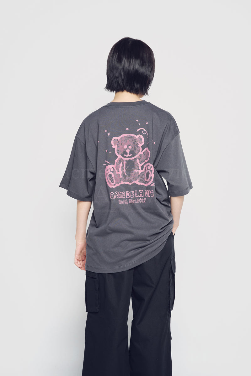 Hand Sketch Bear Short Sleeve T-shirt Charcoal