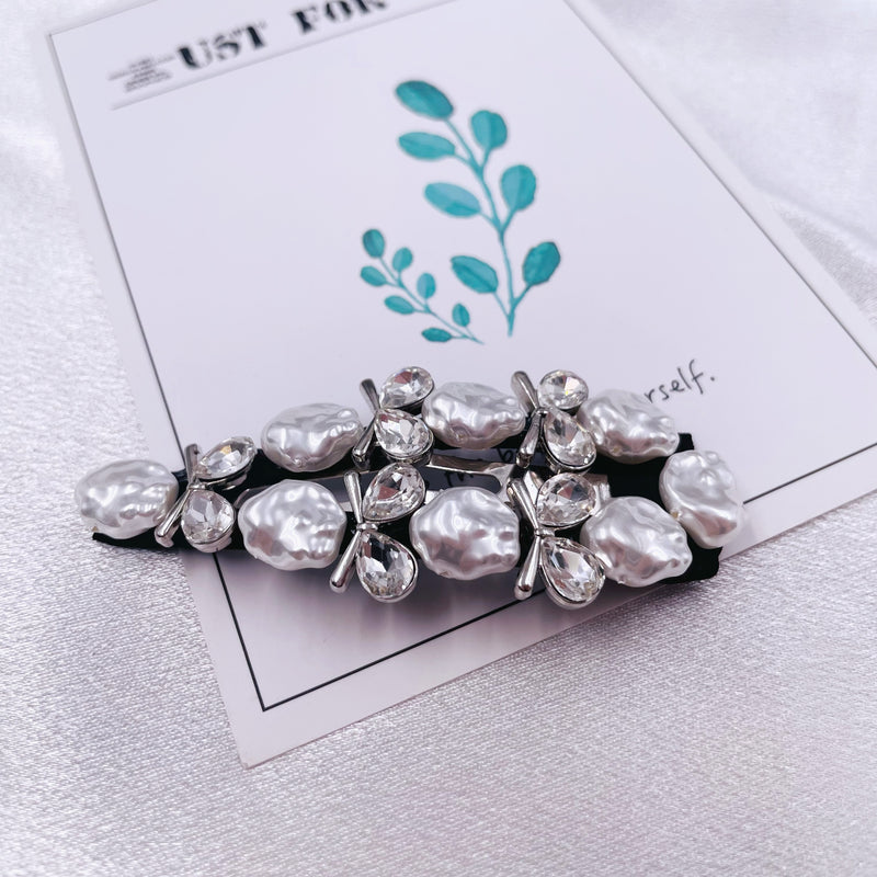 Rhinestone and Flat Pearls Triangle Hair Clip