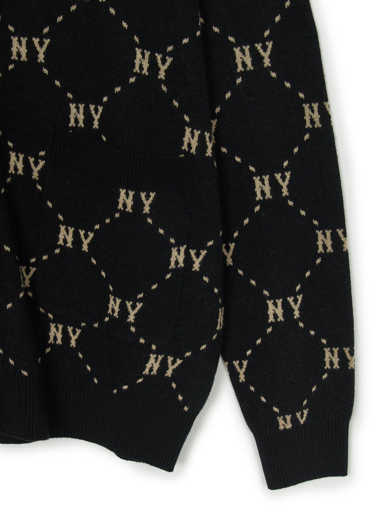 Diamond Monogram Front Cardigan NY Black