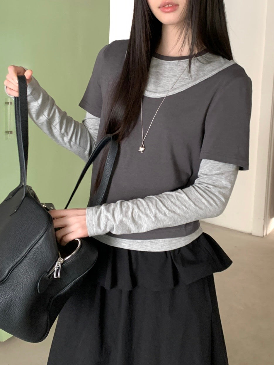 Contrasting Two Layers T-shirt Set | Couturist