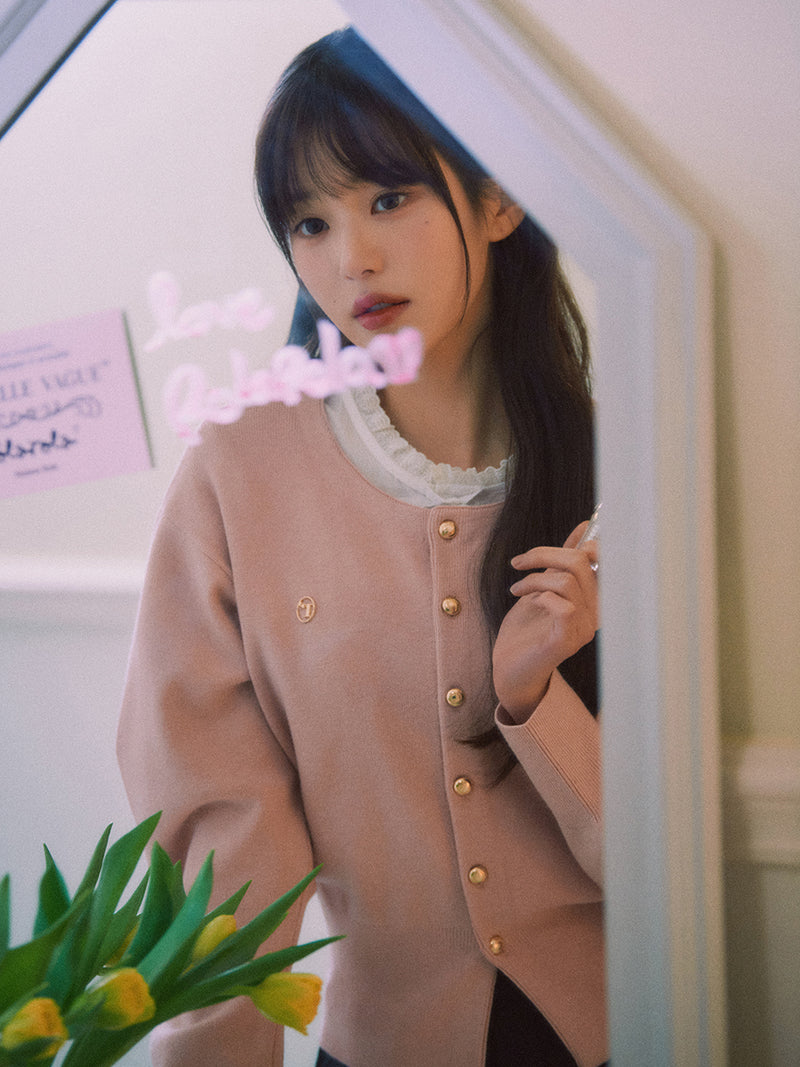 Round Volum Sleeve Cardigan Pink