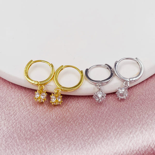 Single Rhinestone Drop Mini Hoop Earrings