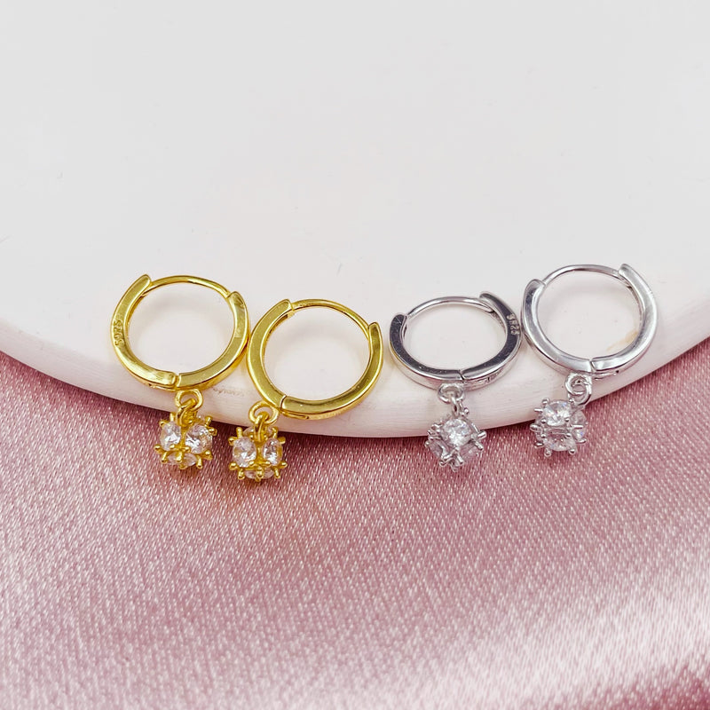 Single Rhinestone Drop Mini Hoop Earrings