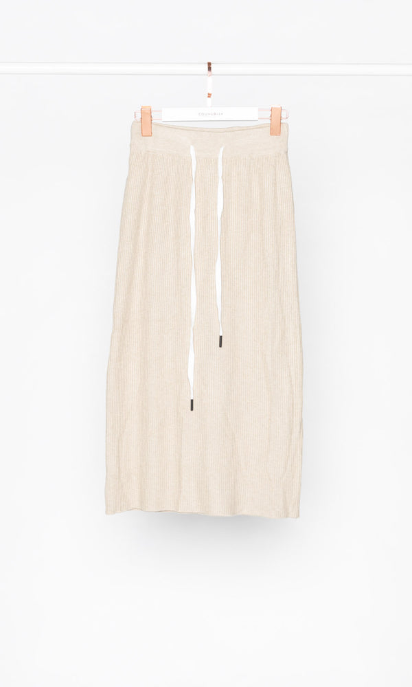 Pleated with Drawstring Knit Midi Skirt