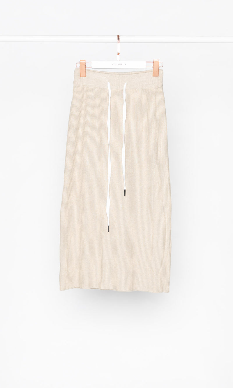 Pleated with Drawstring Knit Midi Skirt