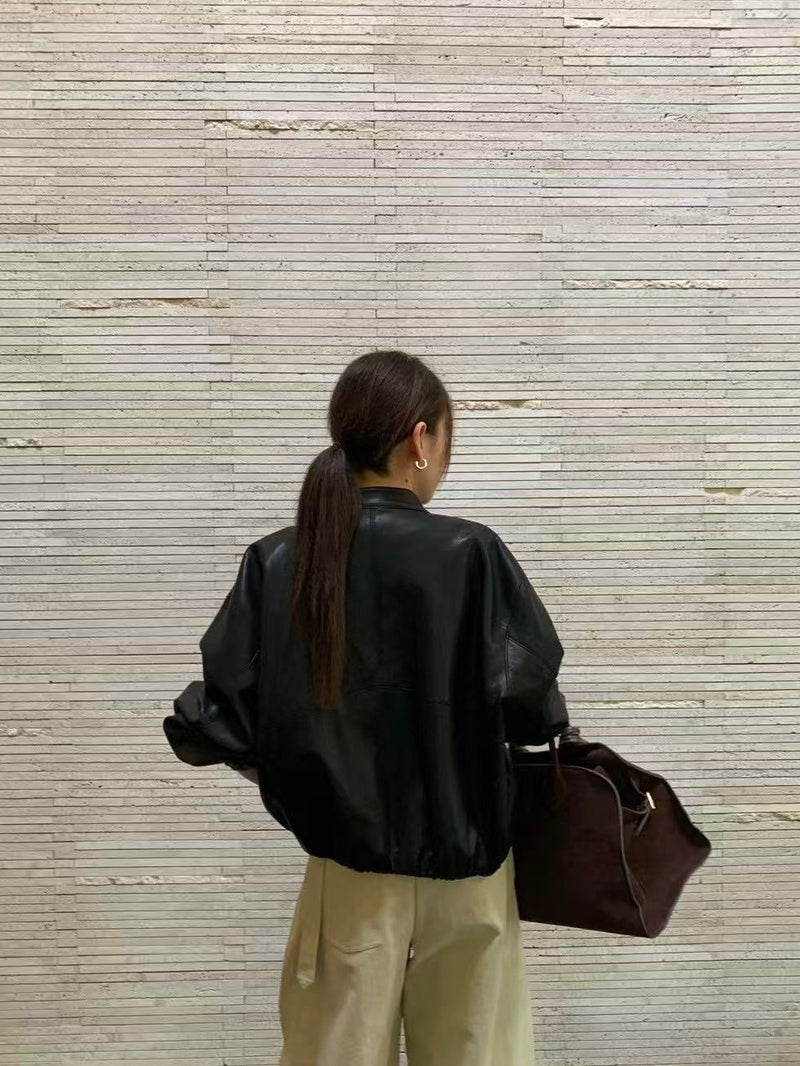 Zip Up Bomber Leather Jacket