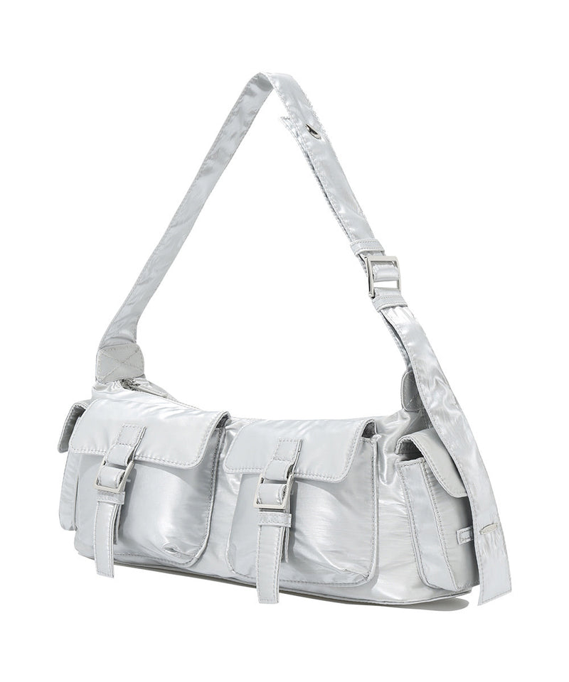 Clover Heart Two Pockets Shoulder Bag Silver