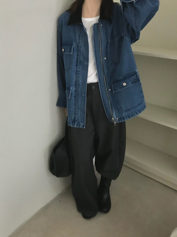 Black Collar Denim Workwear Jacket