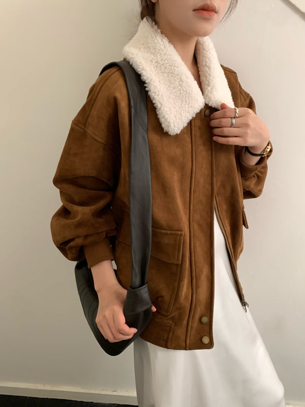 Sherpa Collar Suede Jacket