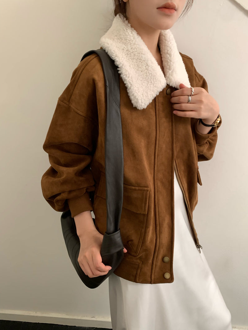 Sherpa Collar Suede Jacket