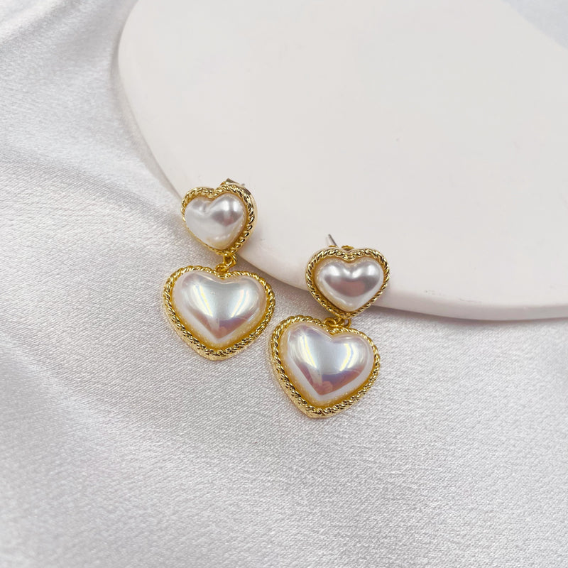 Double Pearl Hearts Earrings