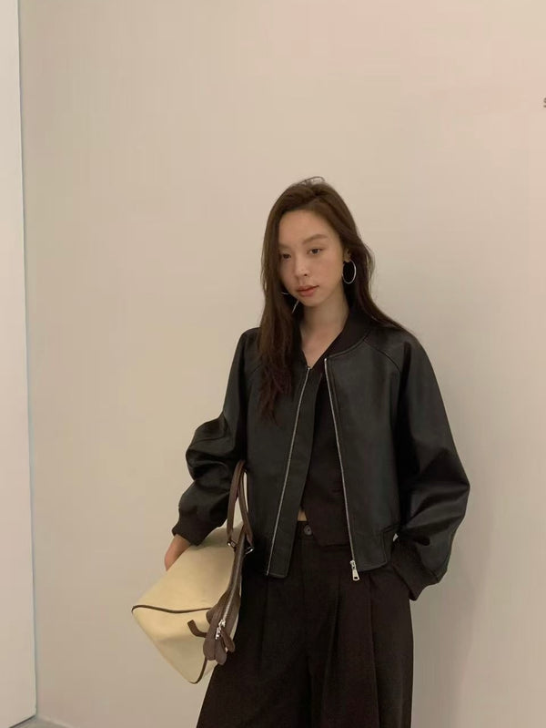 Oversized Zip-up Bomber Crop Jacket