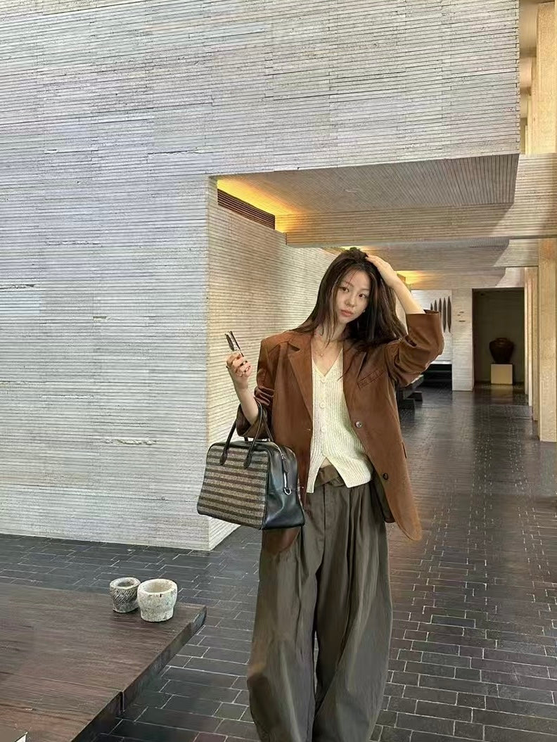 Oversized Single-breasted Suede Blazer