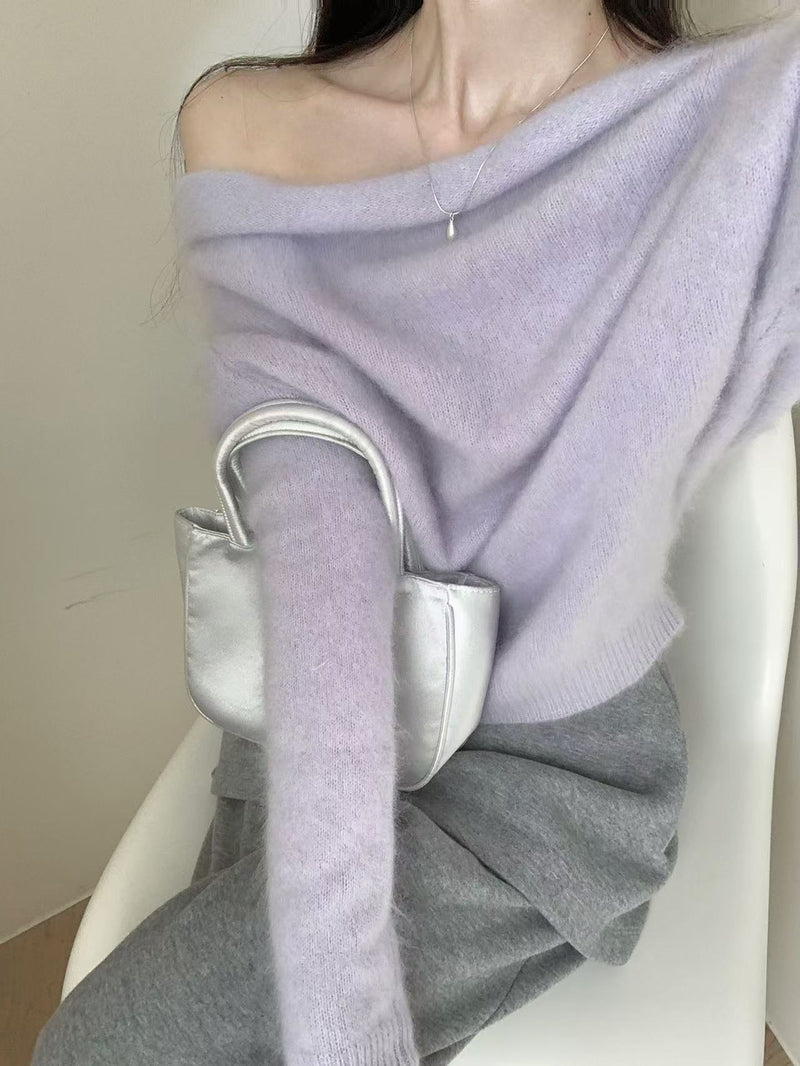 Fold Over Off Shoulder Wool Sweater