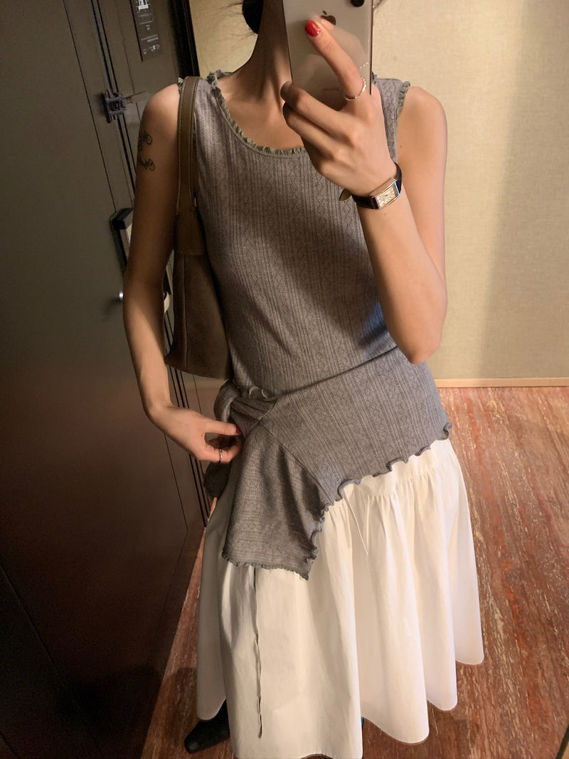 Ruffle Edges Tank and Crop Cardigan Set