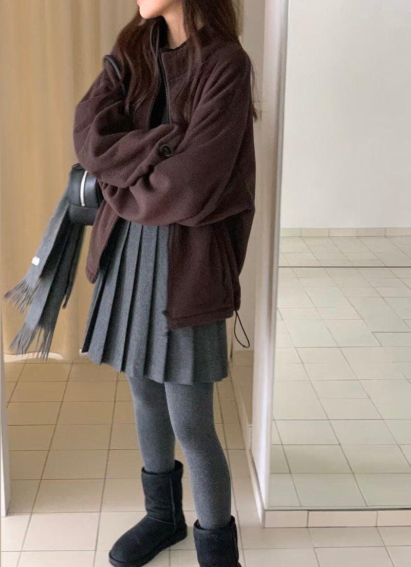 High Neck Oversized Fleece Jacket with Drawstrings