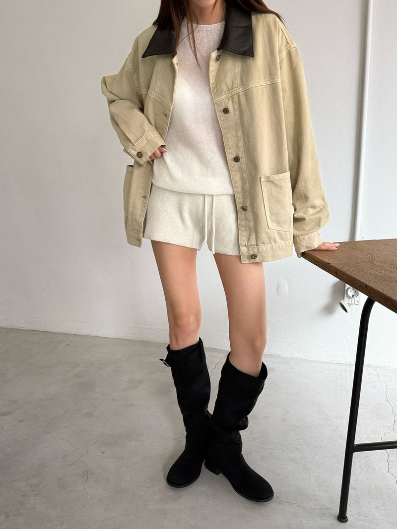 Brown Collar Oversized Utility Jacket