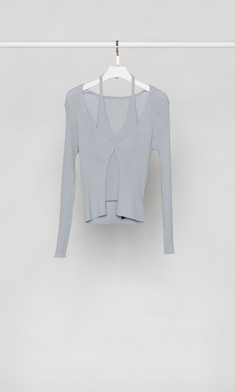 Ribbed Halter Tank with Cardigan Set