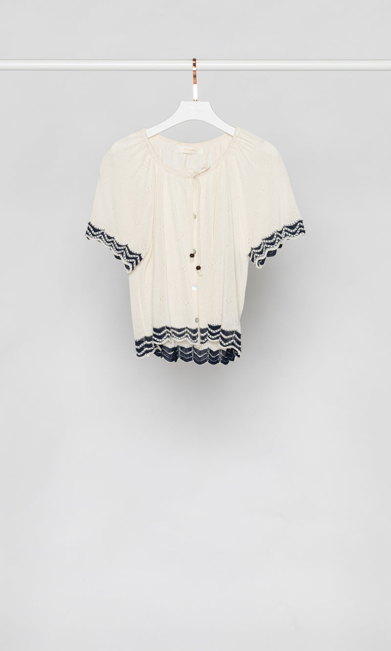 Contrasting Edges Knit Button-up Top