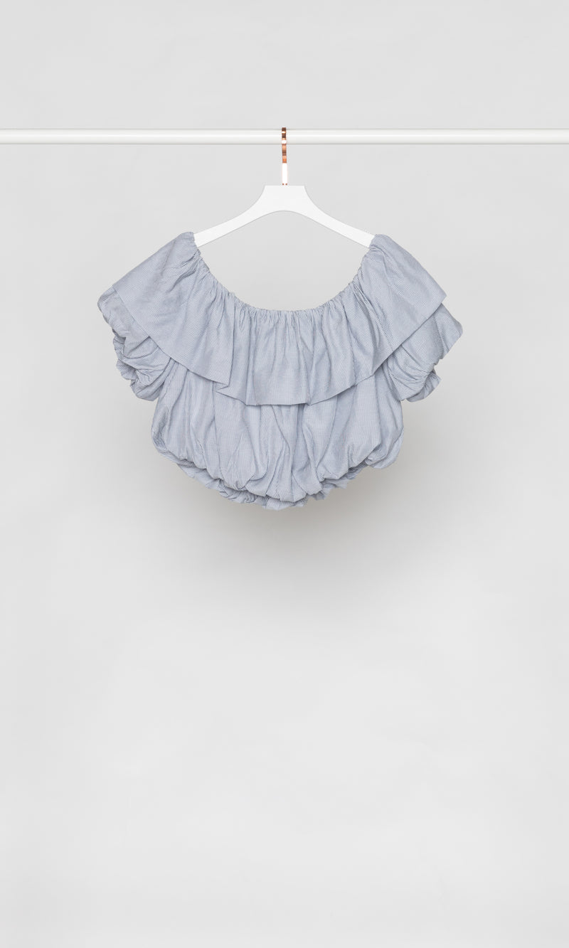Stripe Puffy Off Shoulder Crop Top