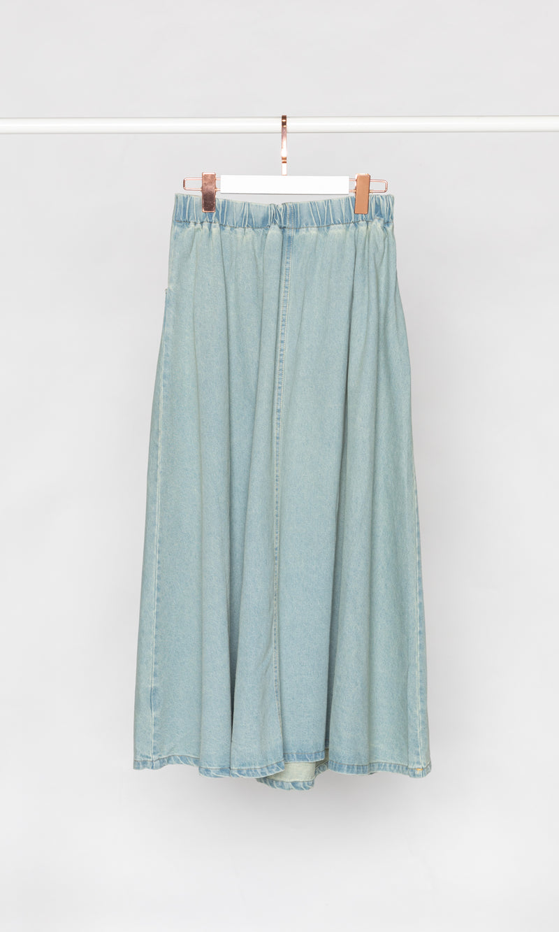 Flare Maxi Denim Skirt with Belt