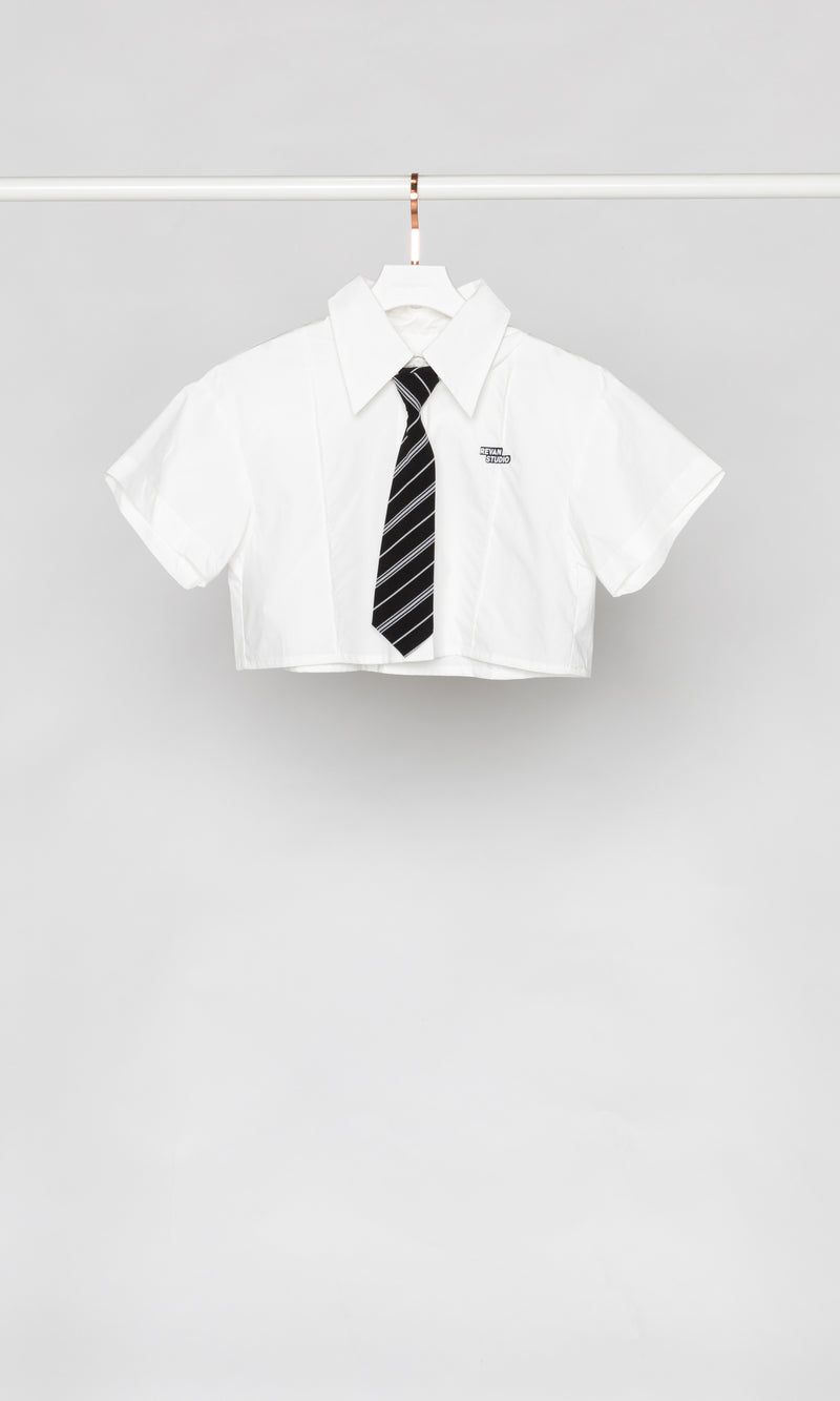 Crop Shirt with Stripe Tie