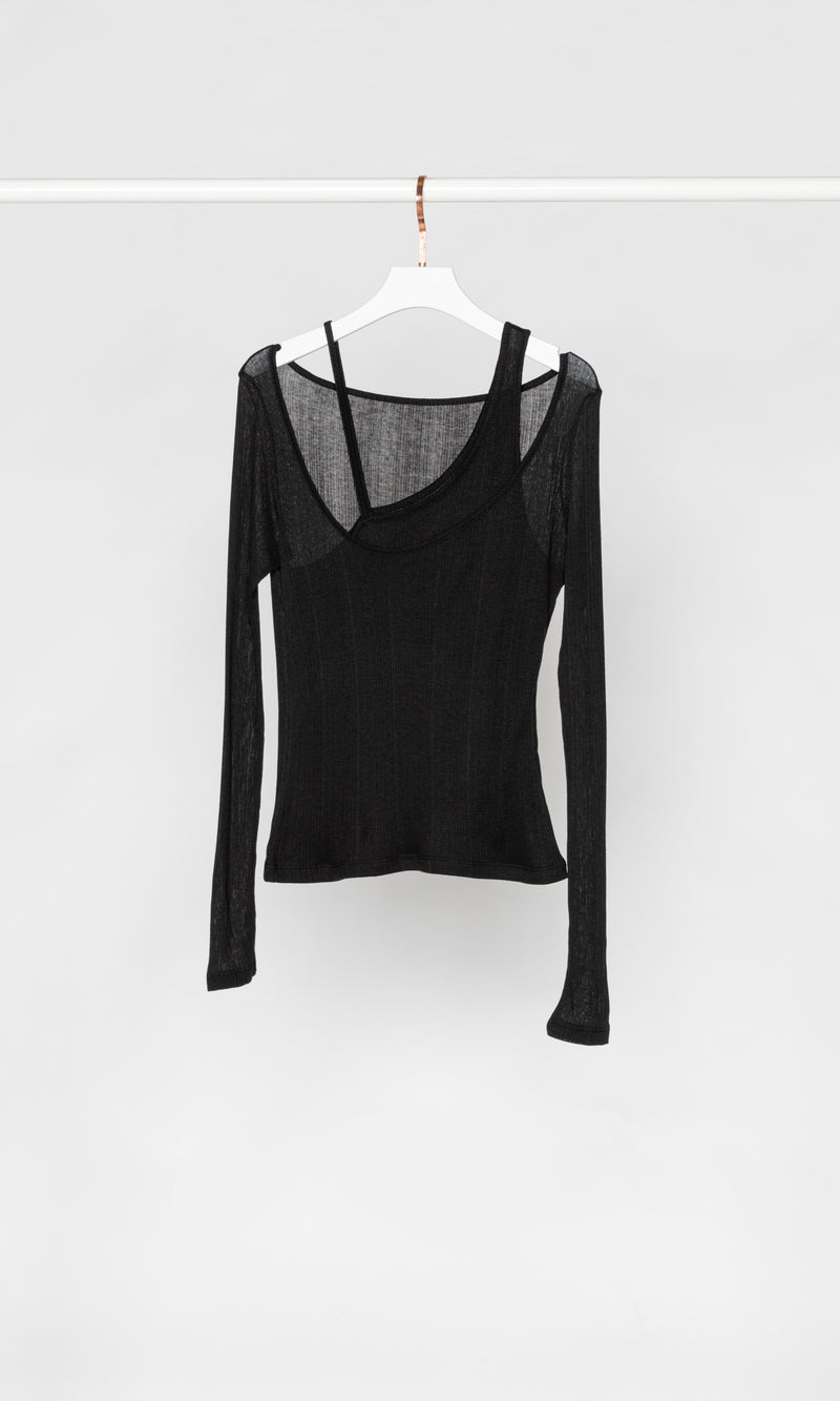 Asymmetrical Tank Neck Long-sleeves T-shirt