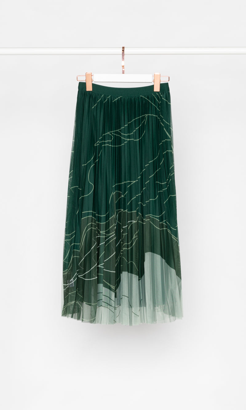 Color Blocks with Line Pattern Pleated Skirt
