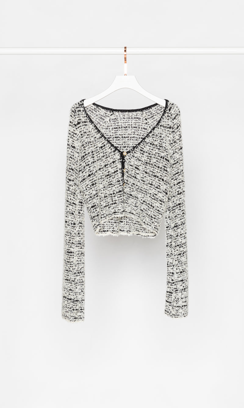 V-neck Fuzzy Knit Cardigan