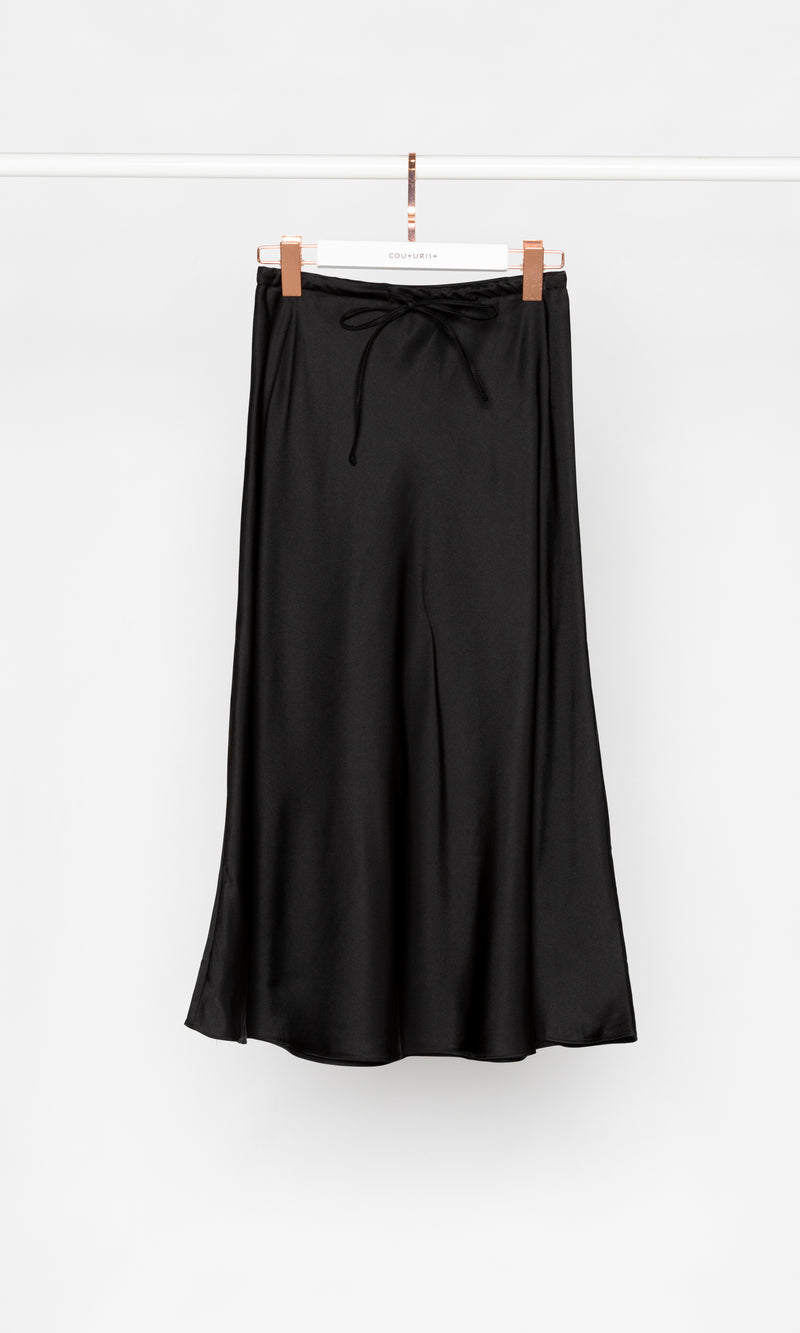 Satin Flare Skirt with Wait Drawsting