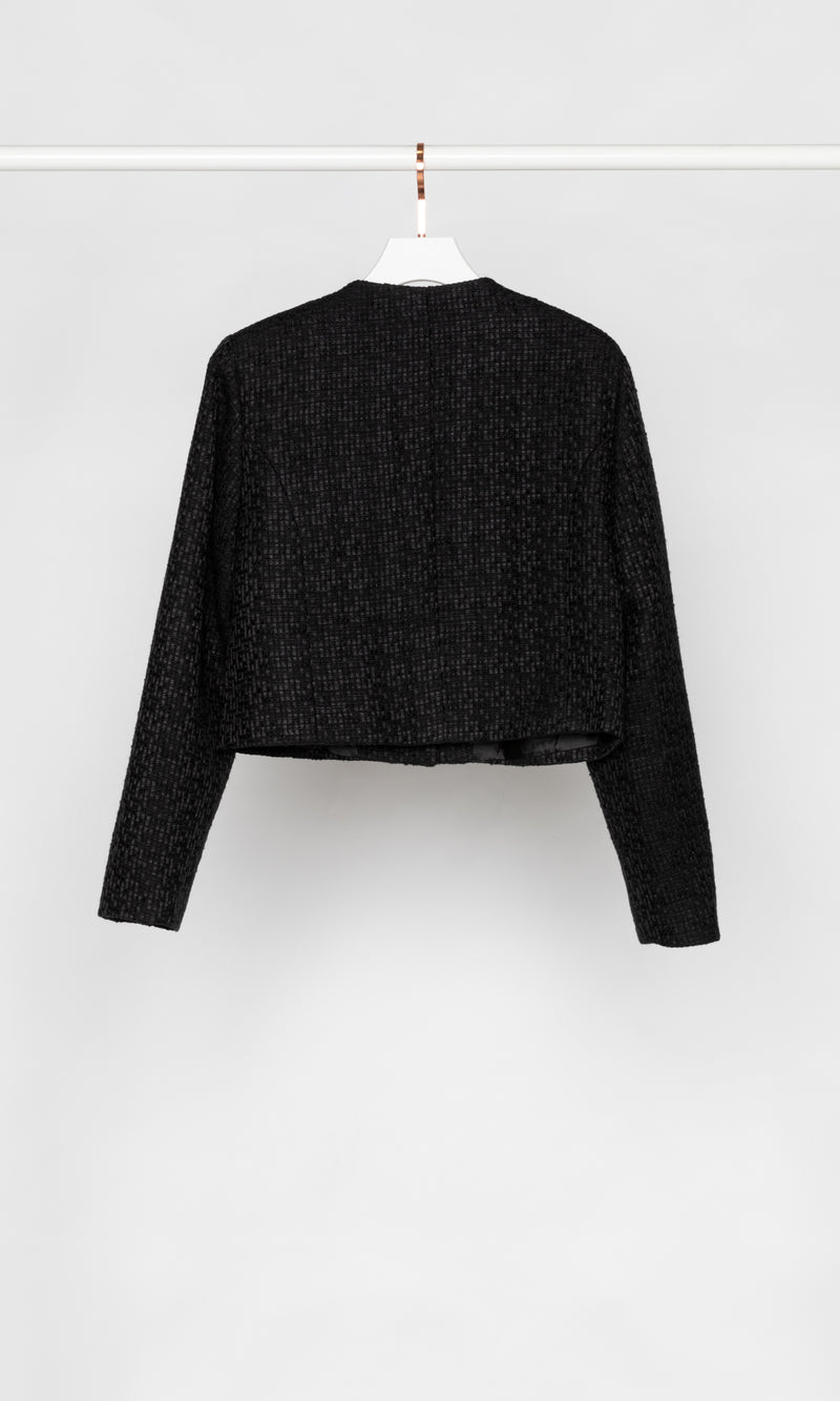 U Shape Neckline Crop Tweed Jacket