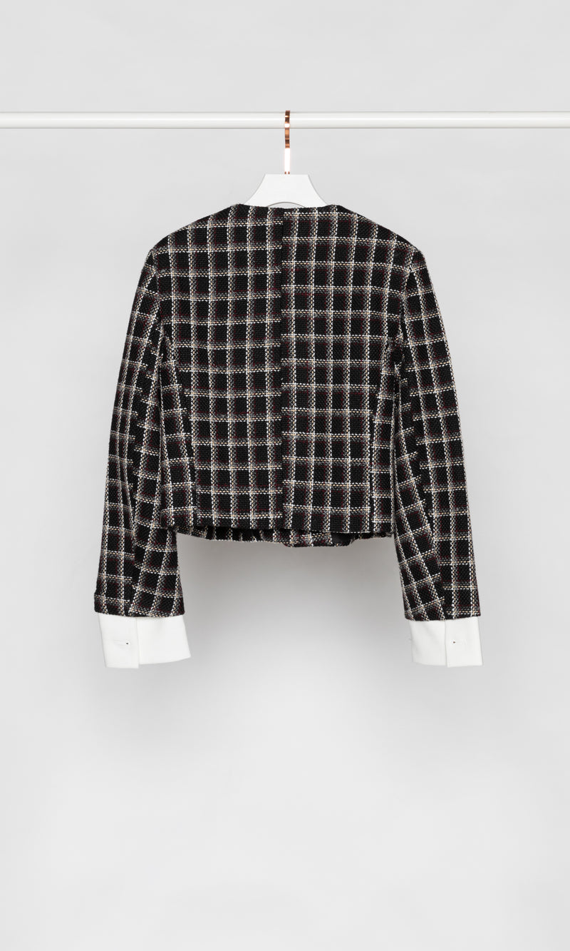 Checker with Sleeve Panels Tweed Jacket