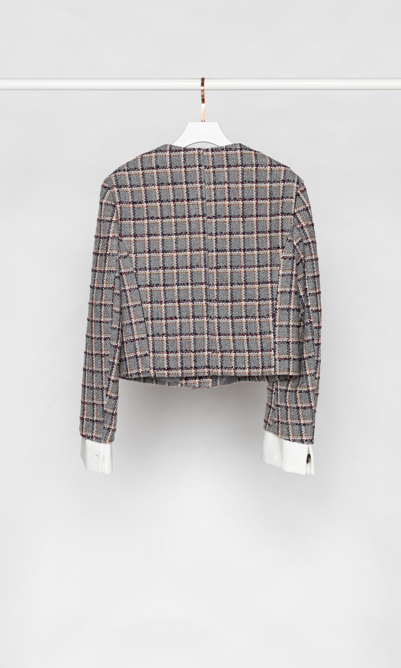 Checker with Sleeve Panels Tweed Jacket