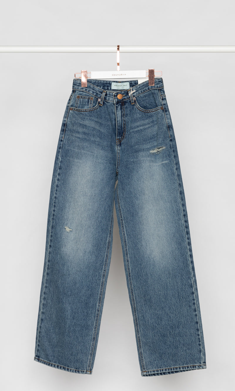 High-waisted with Small Distresses Wide Leg Jeans