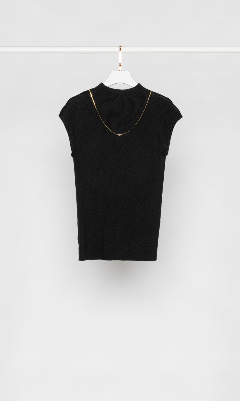 Ribbed Knit Tank with Gold Chain Necklace