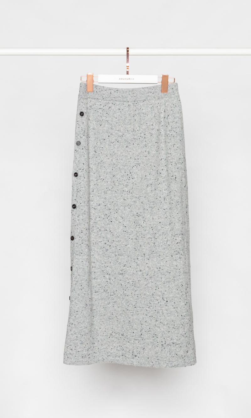 Side Buttons Knit Midi Skirt