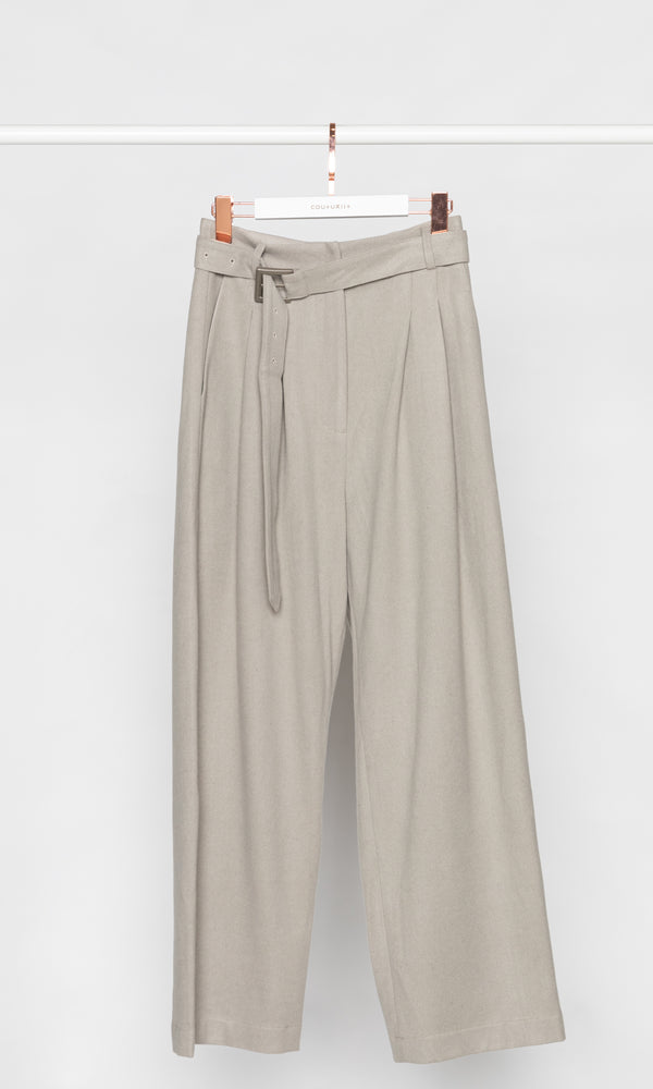 High-waisted Pleated Trousers with Belt
