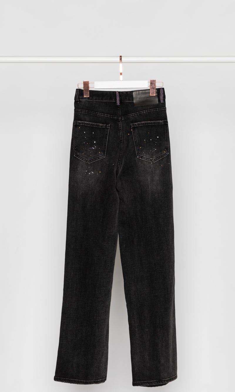 Dark Grey Relax Jeans with Paint Dots