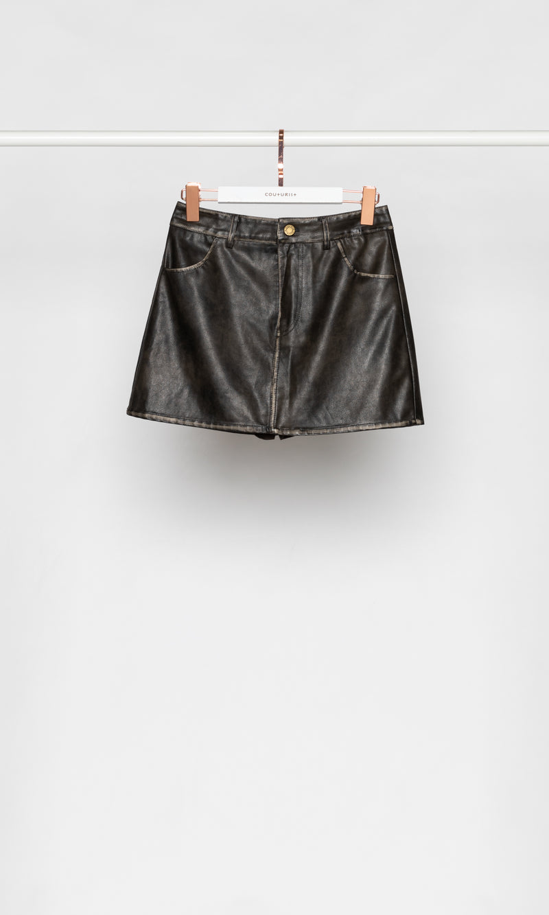 Vintage Style Faux Leather Mini Skirt