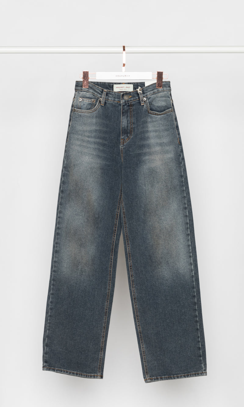 Dark Washed Wide Leg Jeans with Thin Fleece Lining